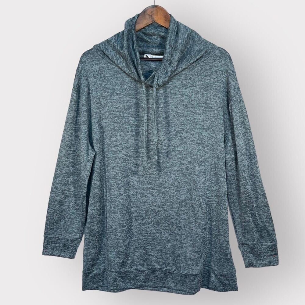 Curfew Pullover Sweater Women L Blue Heather Cowl Neck‎ Kangaroo Pocket K96